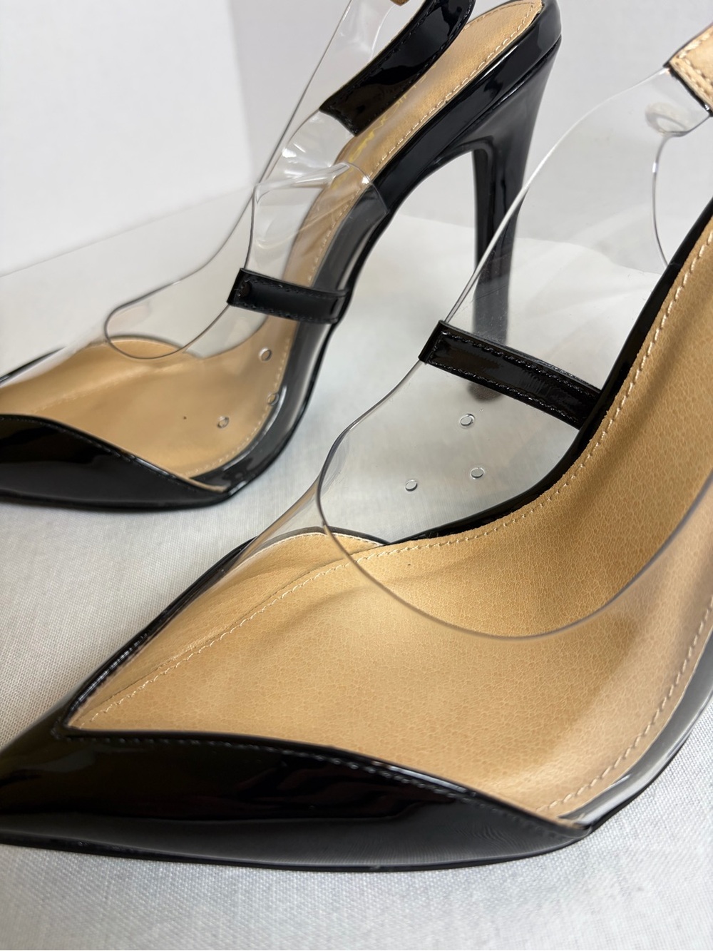 Fashion Nova Dare You Clear PVC Slingback Pumps Black Pointed Toe Heels Size 6 - Picture 3 of 10